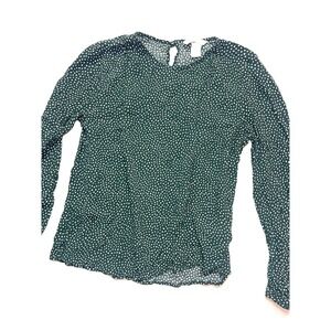 HM Forest Green Polka Dot Long Sleeve Blouse‎ Viscose Top Size 2